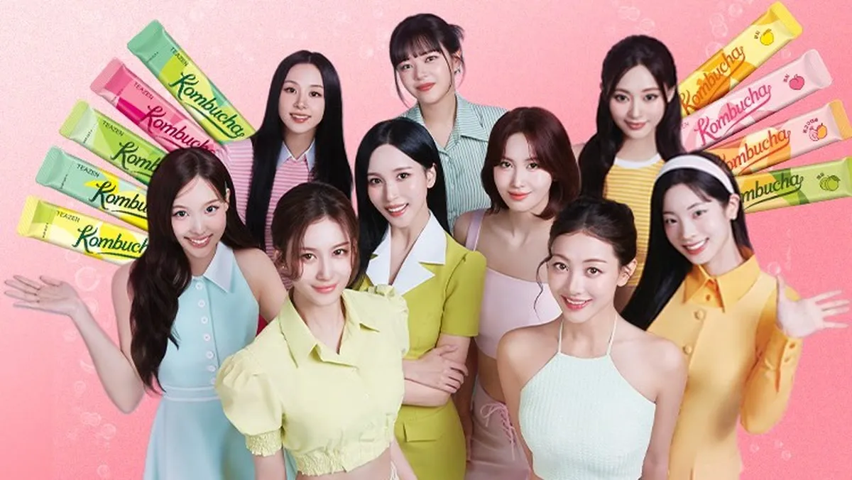 TWICE Sana Attends TEAZEN Kombucha Wrap Photo Session in Gwanghwamun